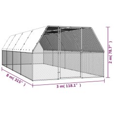 Vidaxl Zunanji kokošnjak 3x8x2 m pocinkano jeklo