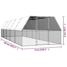 Vidaxl Zunanji kokošjak 3x10x2 m pocinkano jeklo