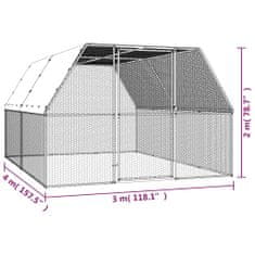 Vidaxl Zunanji kokošnjak 3x4x2 m pocinkano jeklo