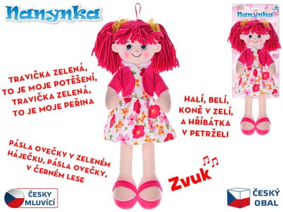 Lutka Nanynka rdeča 50 cm z mehkim telesom na baterije češko govoreča in pojoča