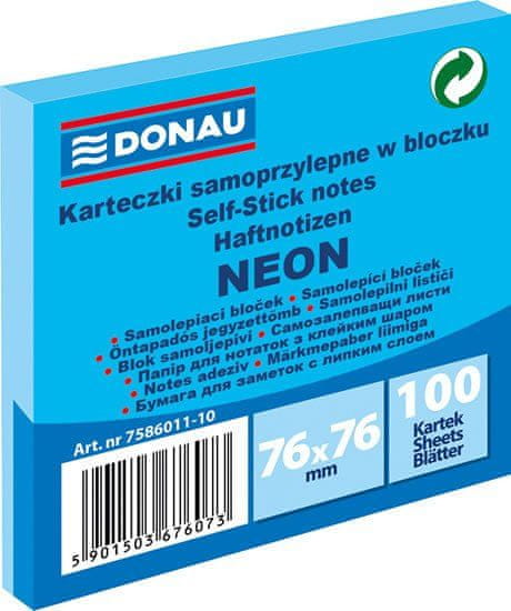 Donau Samolepilna blazinica 76 x 76 mm - neonsko modra 100 listov