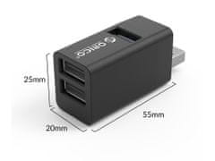 Orico Mini-U32L USB Hub s 3 vhodi, Alu, črna (MINI-U32L-BK-BP)