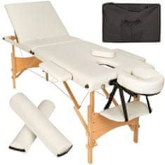 tectake Tridelna masažna miza Daniel s 5 cm debelim oblazinjenjem, z valji in lesenim okvirjem, bež