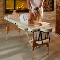 tectake Tridelna masažna miza Daniel s 5 cm debelim oblazinjenjem, z valji in lesenim okvirjem, bež