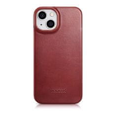 iCARER Usnjeni ovitek za iPhone 14 Plus z magnetno zaklopko MagSafe CE Oil Wax Premium Leather maroon