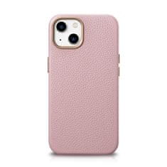 iCARER Usnjeni magnetni etui za iPhone 14 Plus z MagSafe Litchi Premium Leather Case roza