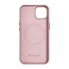 iCARER litchi premium leather case iphone 14 plus magnetic leather case with magsafe pink (wmi14220711-pk)