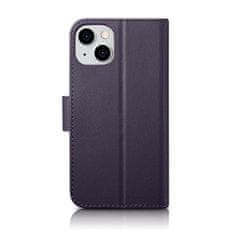 iCARER 2v1 usnjen ovitek s flip pokrovom iPhone 14 Plus Anti-RFID Wallet Case temno vijolična