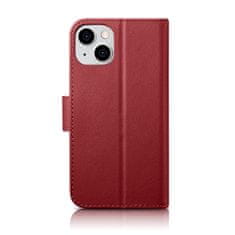 iCARER Usnjeno ohišje 2-v-1 s prevleko Flip Cover iPhone 14 Plus Anti-RFID Wallet Case Red