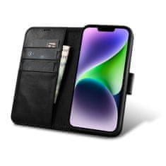 iCARER Usnjeno ohišje 2-v-1 s prevleko Flip Cover iPhone 14 Plus Anti-RFID Oil Wax Wallet Case Black