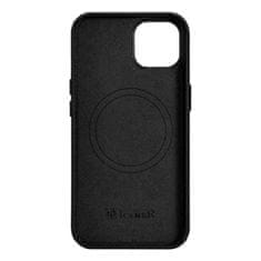 iCARER Usnjeni magnetni ovitek za iPhone 14 Plus z MagSafe Litchi Premium Leather Case črn