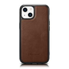 iCARER Ohišje iz pravega usnja za iPhone 14 Plus Leather Oil Wax dark brown