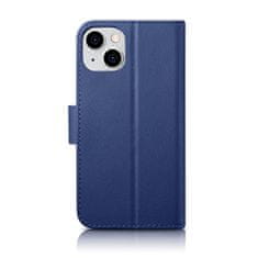 iCARER Usnjeno ohišje 2-v-1 s prevleko Flip Cover iPhone 14 Plus Anti-RFID Wallet Case modro