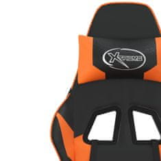 Vidaxl Gaming stol z oporo za noge črno in oranžno umetno usnje
