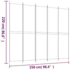 Vidaxl Paravan 5-delni rjav 250x220 cm blago