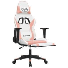Vidaxl Gaming stol z oporo za noge belo in roza umetno usnje