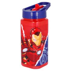 Stor Plastična kvadratna steklenica z izvlečno slamico AVENGERS, Tritan 530ml, 57714