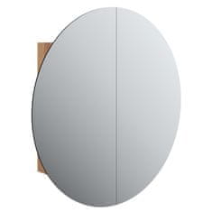 Vidaxl Kopalniška omarica z okroglim ogledalom LED hrast 54x54x17,5 cm