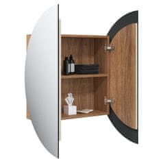 Vidaxl Kopalniška omarica z okroglim ogledalom LED hrast 54x54x17,5 cm