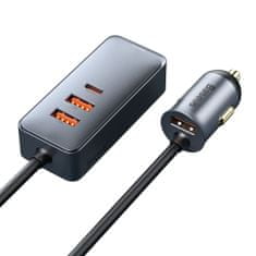 shumee Avtopolnilec razdelilnik 3x USB + USB-C 120W PPS QC PD siv