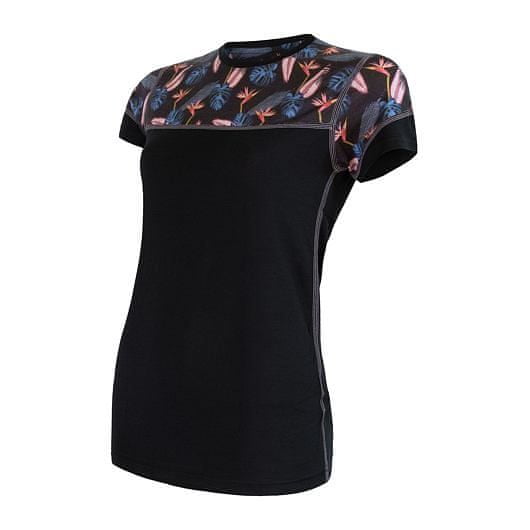 Sensor Ženska kratka majica MERINO IMPRESS black/floral - M