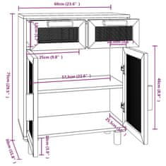 Vidaxl Komoda rjava 60x30x75 cm trdna borovina in naravni ratan