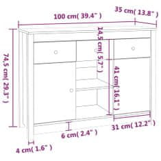 Vidaxl Komoda bela 100x35x74,5 cm trdna borovina