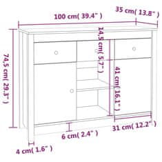 Vidaxl Komoda medeno rjava 100x35x74,5 cm trdna borovina