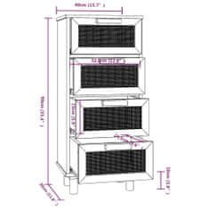 Vidaxl Komoda rjava 40x30x90 cm trdna borovina in naravni ratan