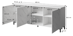 Cama meble Trovratna komoda Marmo 200 3D - črna