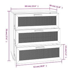 Vidaxl Komoda bela 60x30x70 cm trdna borovina in naravni ratan