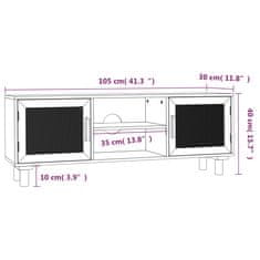 Vidaxl TV omarica Črna 105x30x40 cm trdna borovina in naravni ratan