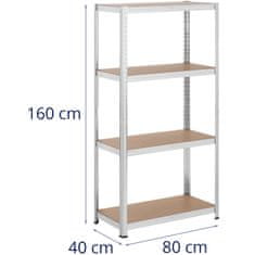 MSW Kovinski regal za shranjevanje 4 police 320 kg 80 x 40 x 160 cm siva