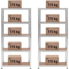 MSW Kovinski regal za shranjevanje 5 polic 875 kg 90 x 40 x 180 cm siva 2 kosa.