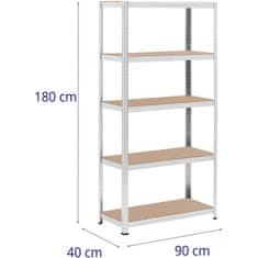 MSW Kovinski regal za shranjevanje 5 polic 875 kg 90 x 40 x 180 cm siva 2 kosa.