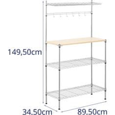 Royal Catering Kovinski žični regal za shranjevanje v kuhinji 4 police kljuke 90 x 35 x 152 cm do 121 kg