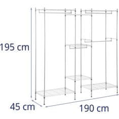 Noah Garderobni žični regal za garderobe 7 polic 4 palice 189 x 45 x 196 cm do 210 kg