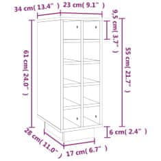 Vidaxl Stojalo za vino belo 23x34x61 cm trdna borovina