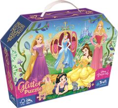 Trefl Sparkling Glitter puzzle v Disney kovčku: Vesele princeske 70 kosov