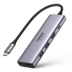 Ugreen 6v1 večnamenski USB Type C HUB - 2x USB 3.2 Gen 1 / HDMI 4K 60Hz / bralnik kartic SD in TF / USB Type C PD 100W siva (60384 CM511)