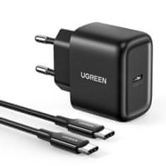 Ugreen Polnilec za telefon USB-C 25W PD + kabel USB-C 2 m črn