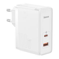 BASEUS GaN5 Pro USB-C USB hitri univerzalni polnilec 100W PD QC AFC bela