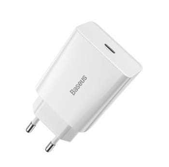 BASEUS CCFS-SN02 Hitri mini polnilec USB-C 20W, bele barve