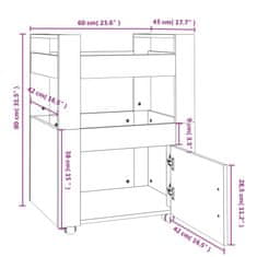 Greatstore Kuhinjski voziček dimljen hrast 60x45x80 cm inženirski les