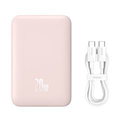 BASEUS Magnetna mini powerbank s hitrim polnjenjem 10000mAh 20W roza + kabel Type-C - Type-C 60W(20V/3A) 0,5m bela (PPCX030004)