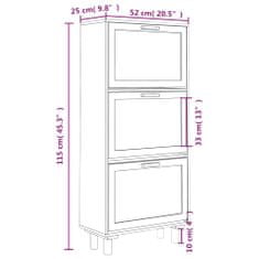 Vidaxl Omarica za čevlje črna 52x25x115 cm inž. les in naravni ratan