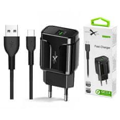 slomart omrežni polnilec 18W 3a qc3.0 + kabel usb tipa c extreme ampere atcu3qc30b+cc usb-c quick charge 3.0 black