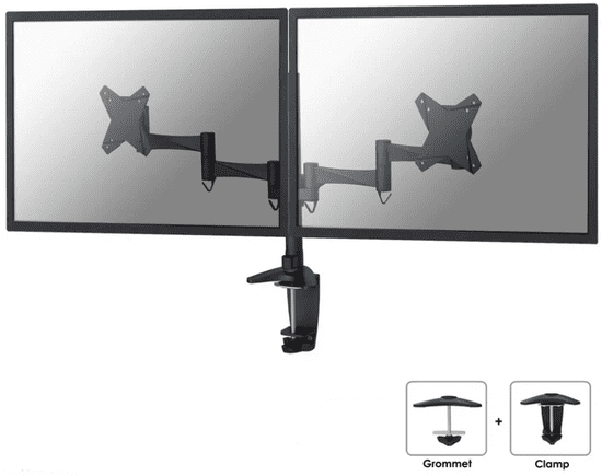 Neomounts FPMA-D1330DBLACK nosilec za 2 monitorja do 68.6 cm, gibljivi, 8 kg