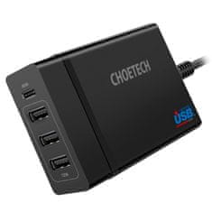 Choetech omrežni polnilec 3x USB / 1x USB Type C 60W Power Delivery črn (PD72-1C3U)