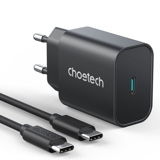 Choetech PPS Power Delivery 25W 3A hitri polnilec + USB Type C kabel 2m črn (PD6003)